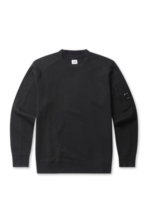 Diagonal Raised Fleece Crewneck Lens Sweatshirt - BLACK