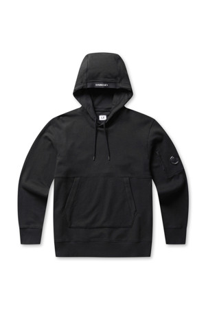 Diagonal Raised Fleece Hooded Sweatshirt - BLACK