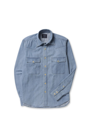 DENIM TWO-POCKET WESTERN SHIRT - BLEACH WASH