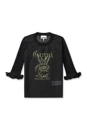 Sheer Jacquard Top - Black