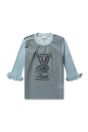 Sheer Jacquard Top - Soft Chambray