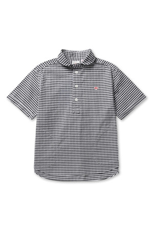 WOMENS OXFORD ROUND COLLAR SHORT SLEEVE PULLOVER SHIRT PATTERN - BLACK X WHITE GINGHAM
