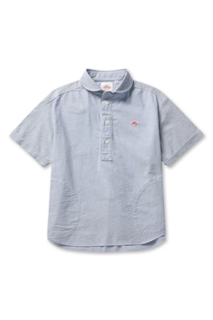 WOMENS OXFORD ROUND COLLAR SHORT SLEEVE PULLOVER SHIRT PLAIN - BLUE