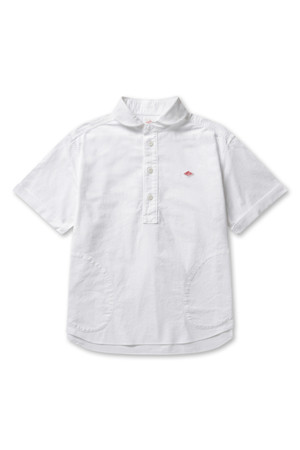 WOMENS OXFORD ROUND COLLAR SHORT SLEEVE PULLOVER SHIRT PLAIN - WHITE