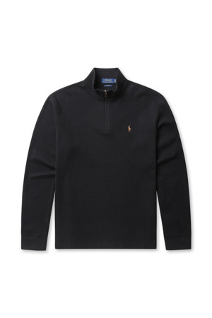 ESTATE-RIB QUARTER-ZIP PULLOVER - POLO BLACK