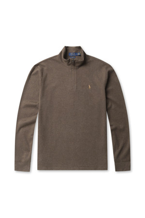 ESTATE-RIB QUARTER-ZIP PULLOVER - NUTMEG BROWN HEATHER