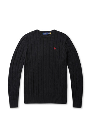 CABLE-KNIT COTTON SWEATER - POLO BLACK