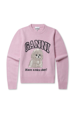 Graphic Wool Mix Poodle Crewneck - Chalk Pink