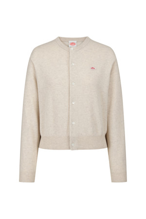 WOMEN'S LAMBSWOOL CREW NECK KNIT CARDIGAN - OATMEAL