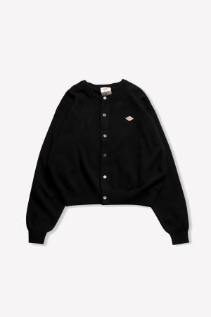 (DANTON) LAMBSWOOL CREW NECK KNIT CARDIGAN - DT-D0031 BLACK