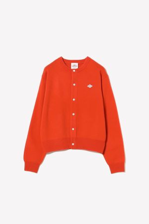 (DANTON) LAMBSWOOL CREW NECK KNIT CARDIGAN - DT-D0031 ORANGE