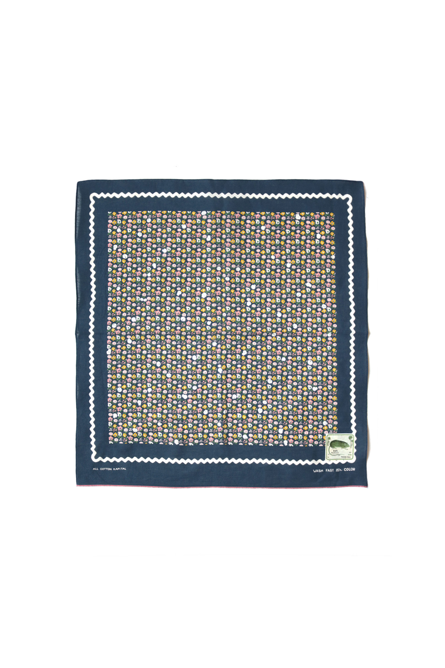 (KAPITAL) Fastcolor Selvedge Bandanna Skull and Flower - EK-1367BA Navy