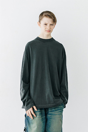 PIGMENT DYED L/S T-SHIRT WITH DRAWSTRINGS - FADE BLACK