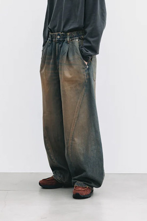 (CLESSTE) VINTAGE DYED SELVEDGE DENIM MASSIVE TWISTED PANTS - VINTAGE BROWN
