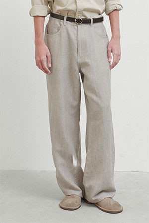 BOILED WOOL TWILL PANTS - STONE