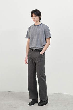 WAIST CUT STRIPE T SHIRT - BLUE