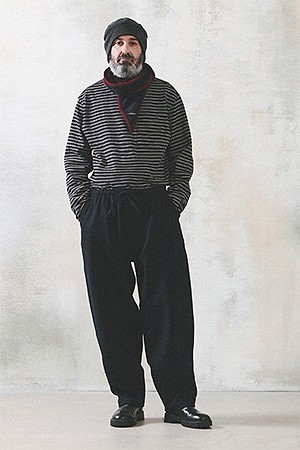 BLEACHED STRIPE POCKET L.S T-SHIRTS NAVY & BROWN STRIPE