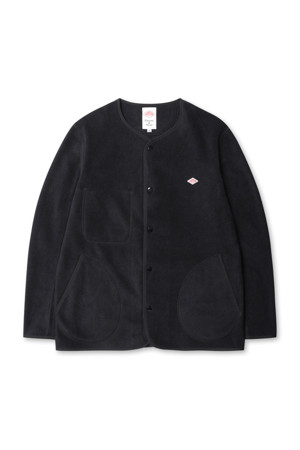 MEN'S FLEECE COLLARLESS JACKET - BLACK