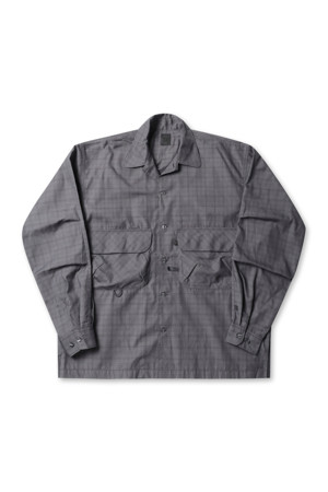 TECH SPORTS OPEN COLLAR SHIRT L/S NOVA CHECK - CHARCOAL