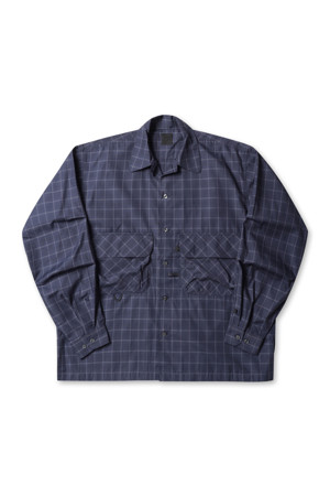 TECH SPORTS OPEN COLLAR SHIRT L/S NOVA CHECK - NAVY