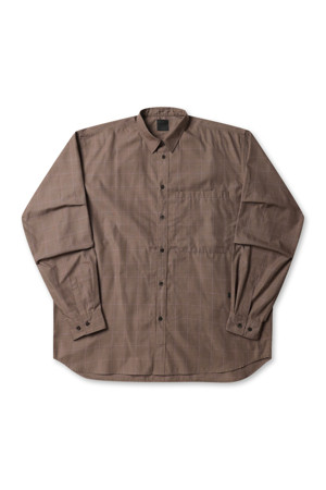 TECH REGULAR SHIRT L/S GLEN CHECK - BROWN KHAKI