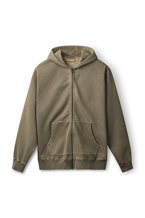 NOON PIGMENT DYED ZIP HOODIE - WOOD