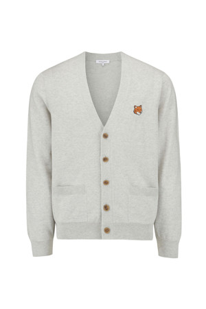 FOX HEAD MERINO REGULAR CARDIGAN - LIGHT GREY MELANGE