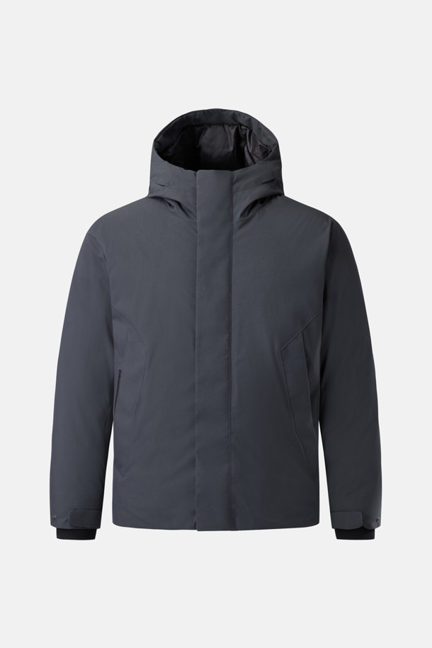 남성 뉴랜드 후드 일체형 논퀼팅 미드 다운_GREY-a