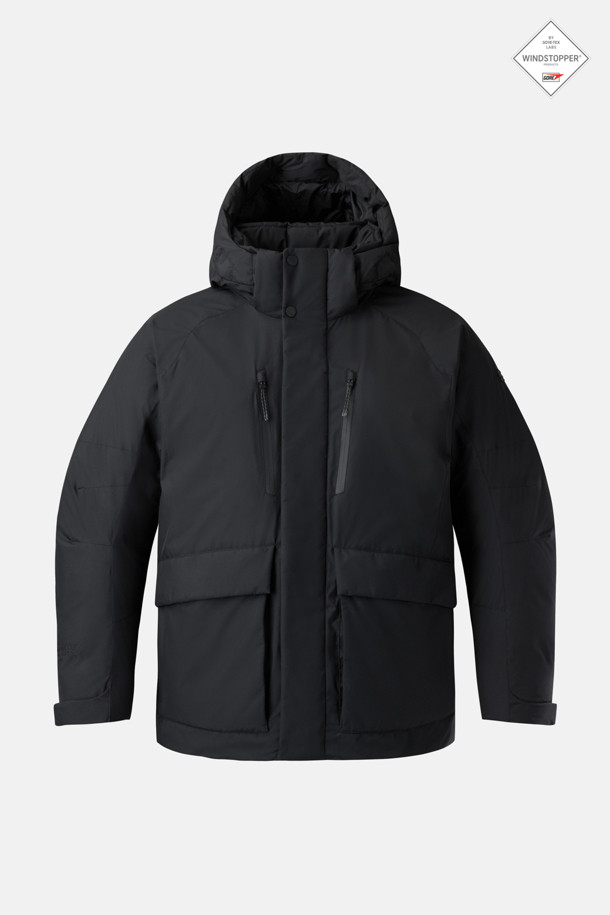 남성 윈드스토퍼 논퀼팅 중기장 다운_BLACK-a