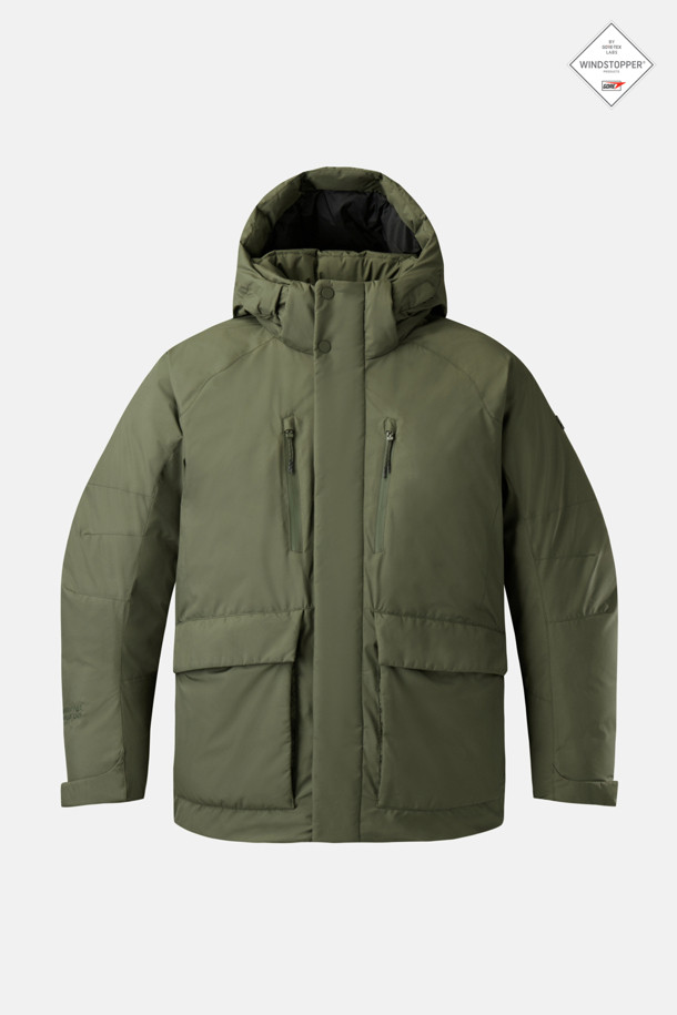 남성 윈드스토퍼 논퀼팅 중기장 다운_KHAKI-a