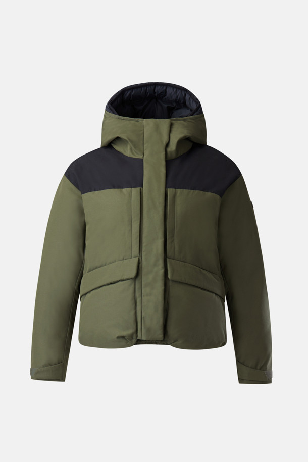 여성 컬러블록 숏다운_KHAKI-a