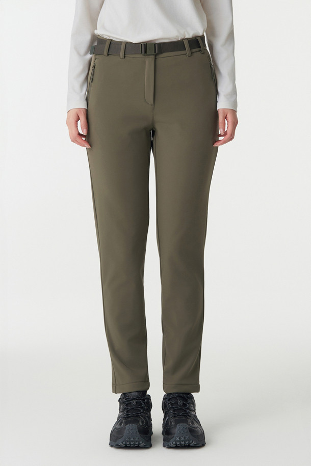 여성 스탠다드 본딩 슬림핏 팬츠_KHAKI-a