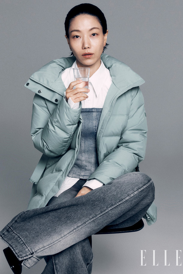 여성 쿠치 윈드스토퍼 중기장 미드 다운_GREEN-a