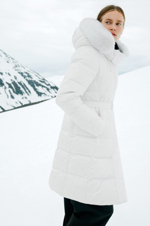 여성 스노우문 폭스퍼 롱 다운