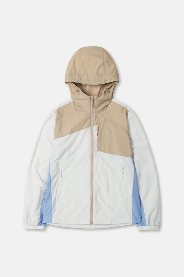 여성 윈드케이 후드 컬러블록 후드 재킷_GREY-a