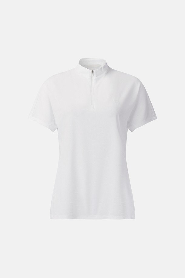 여성 모스드라이 베이직 집업 반팔 티셔츠_WHITE-a