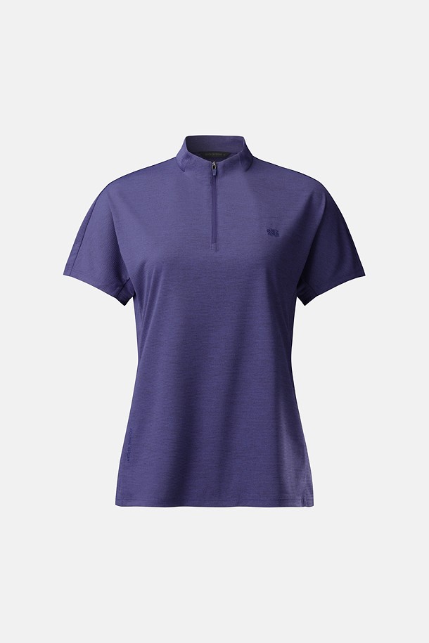 여성 모스드라이 베이직 집업 반팔 티셔츠_PURPLE-a