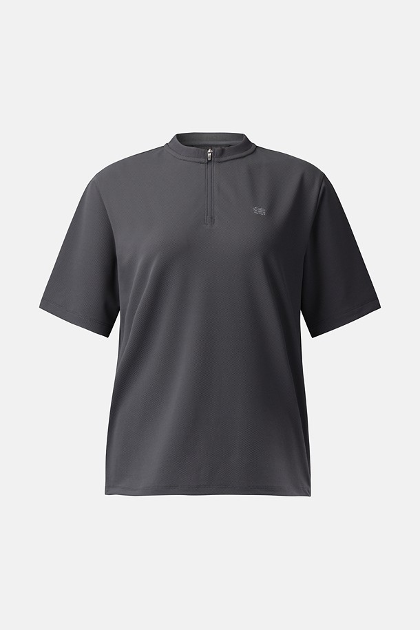 여성 모스드라이 라운드넥 집업 반팔 티셔츠_GREY-a