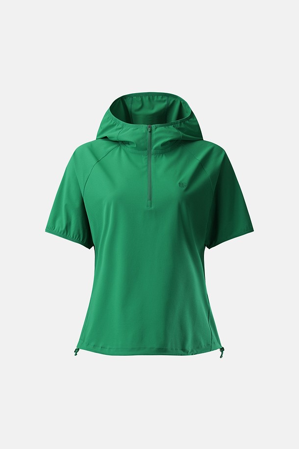 여성 에어도트 집업 후드 반팔 티셔츠_GREEN-a