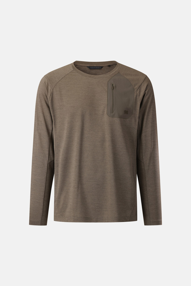 남성 솔라이트 UV 아웃포켓 라운드넥 긴팔 티셔츠_BROWN-a