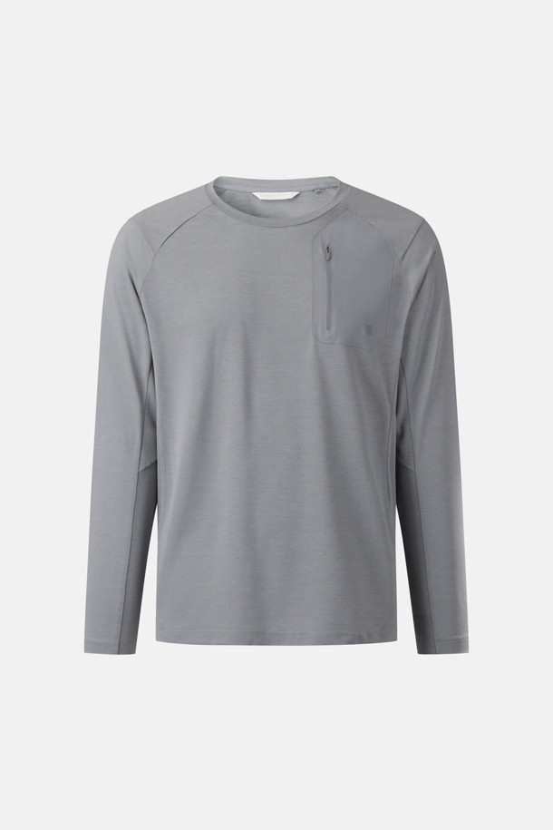 남성 솔라이트 UV 아웃포켓 라운드넥 긴팔 티셔츠_GREY-a
