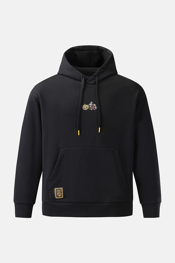 [Seoul Exclusive] 남녀공용 스웻 그래픽 후드 긴팔 티셔츠_BLACK-a