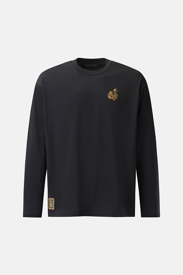 [Seoul Exclusive] 남녀공용 그래픽 라운드넥 긴팔 티셔츠_BLACK-a