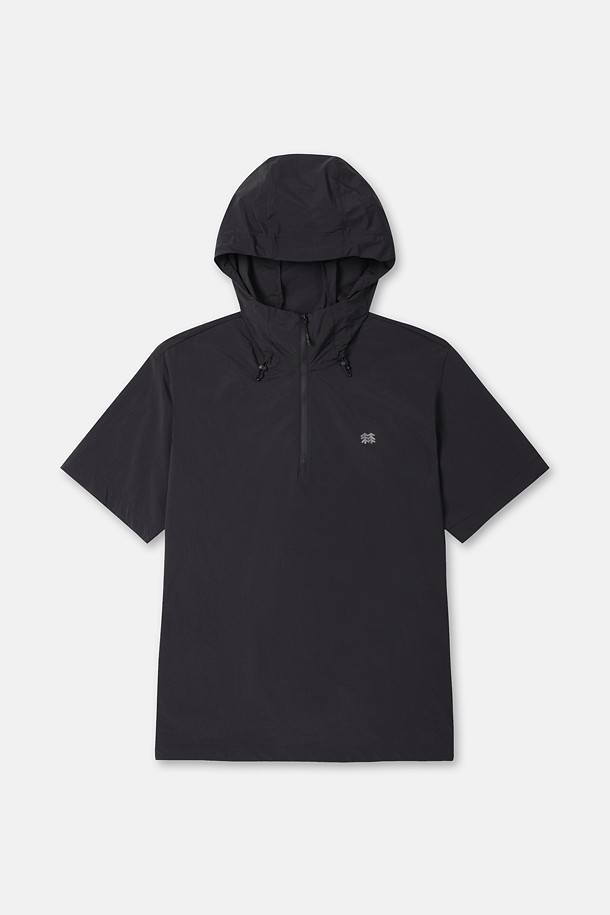 남성 데이팩 루즈핏 후드 반팔 아노락_BLACK-a