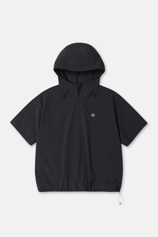 여성 데이팩 루즈핏 후드 반팔 아노락_BLACK-a