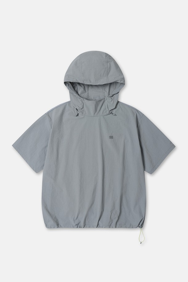 여성 데이팩 루즈핏 후드 반팔 아노락_BLUE-a