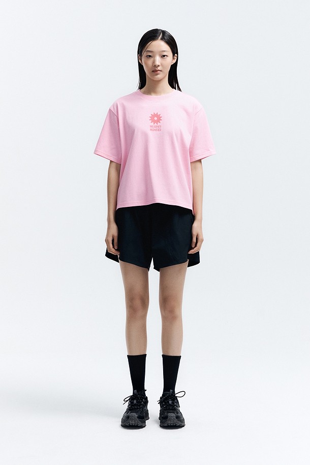 코오롱스포츠-의류 상의-WM 여성 크롭 프린트 반팔티셔츠