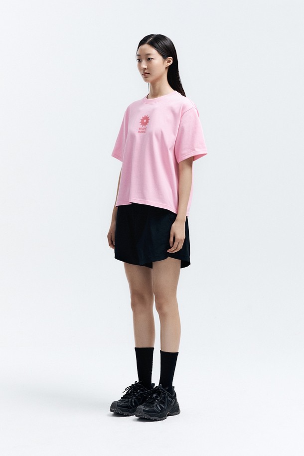 코오롱스포츠-의류 상의-WM 여성 크롭 프린트 반팔티셔츠