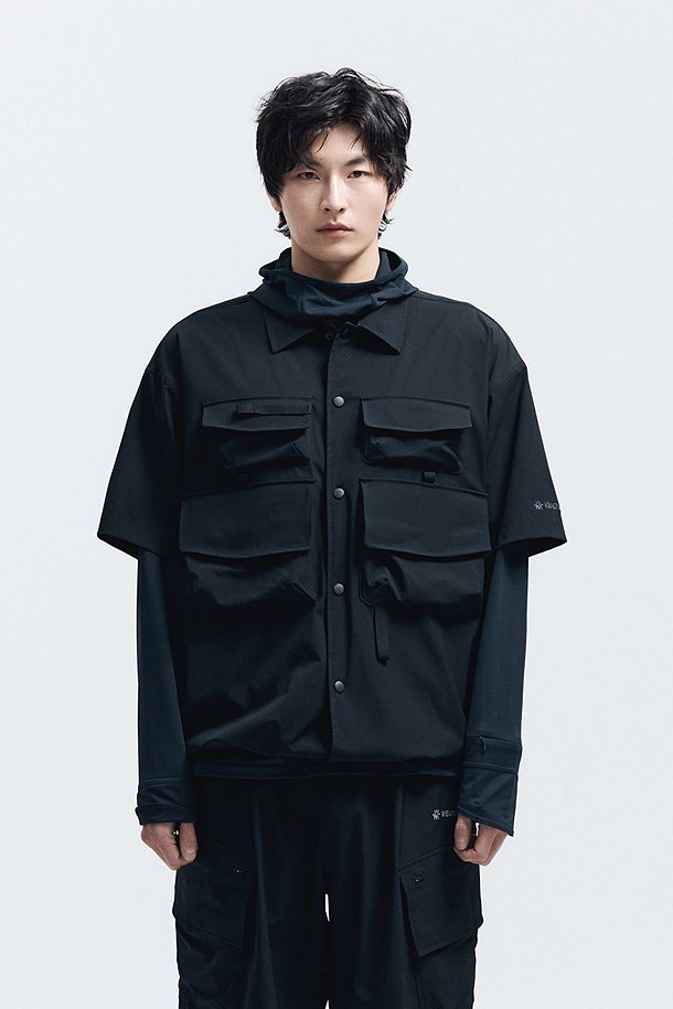 WM 남성 유틸리티 스트레치 립스탑 반팔 셔츠_BLACK-a