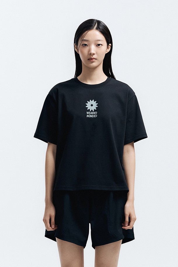 WM 여성 크롭 프린트 반팔티셔츠_BLACK-a